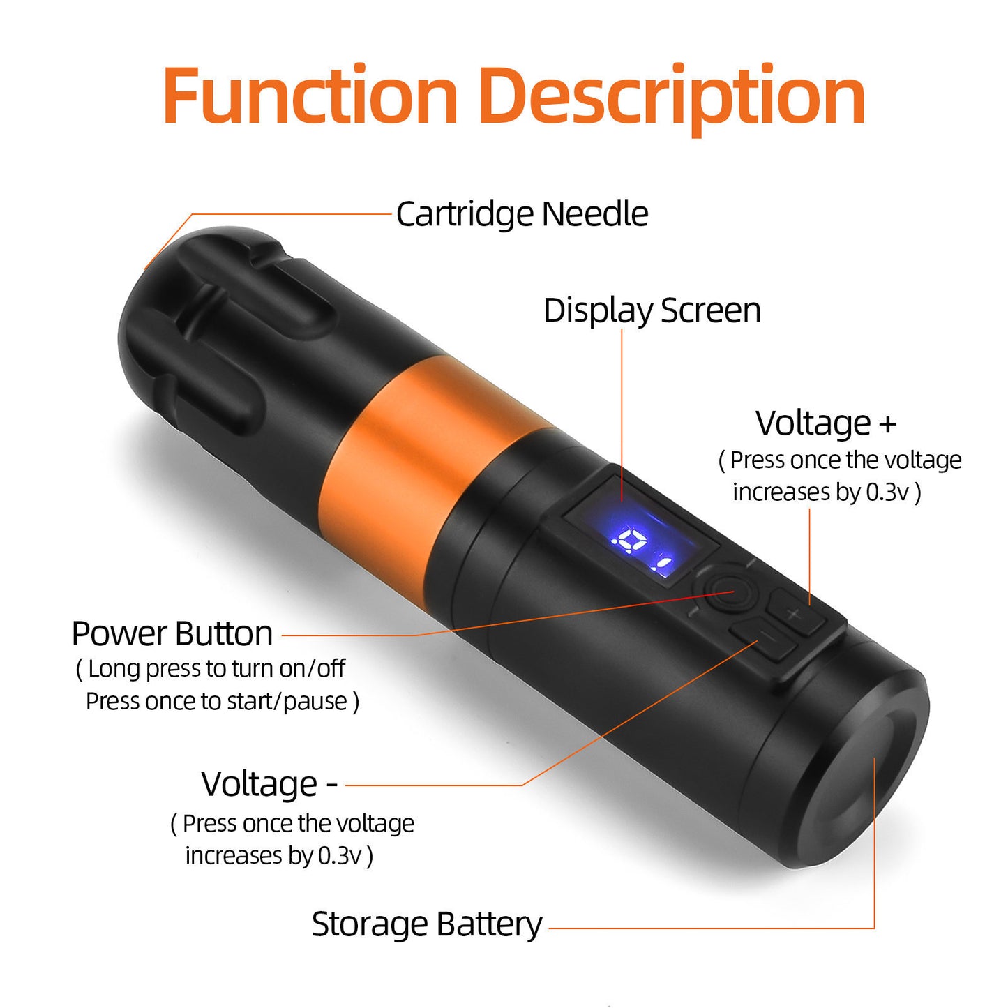 Rise -V2 Adjustable wireless power supply long pen motor tattoo machine with USB charging cable mini rechargeable tattoo pen