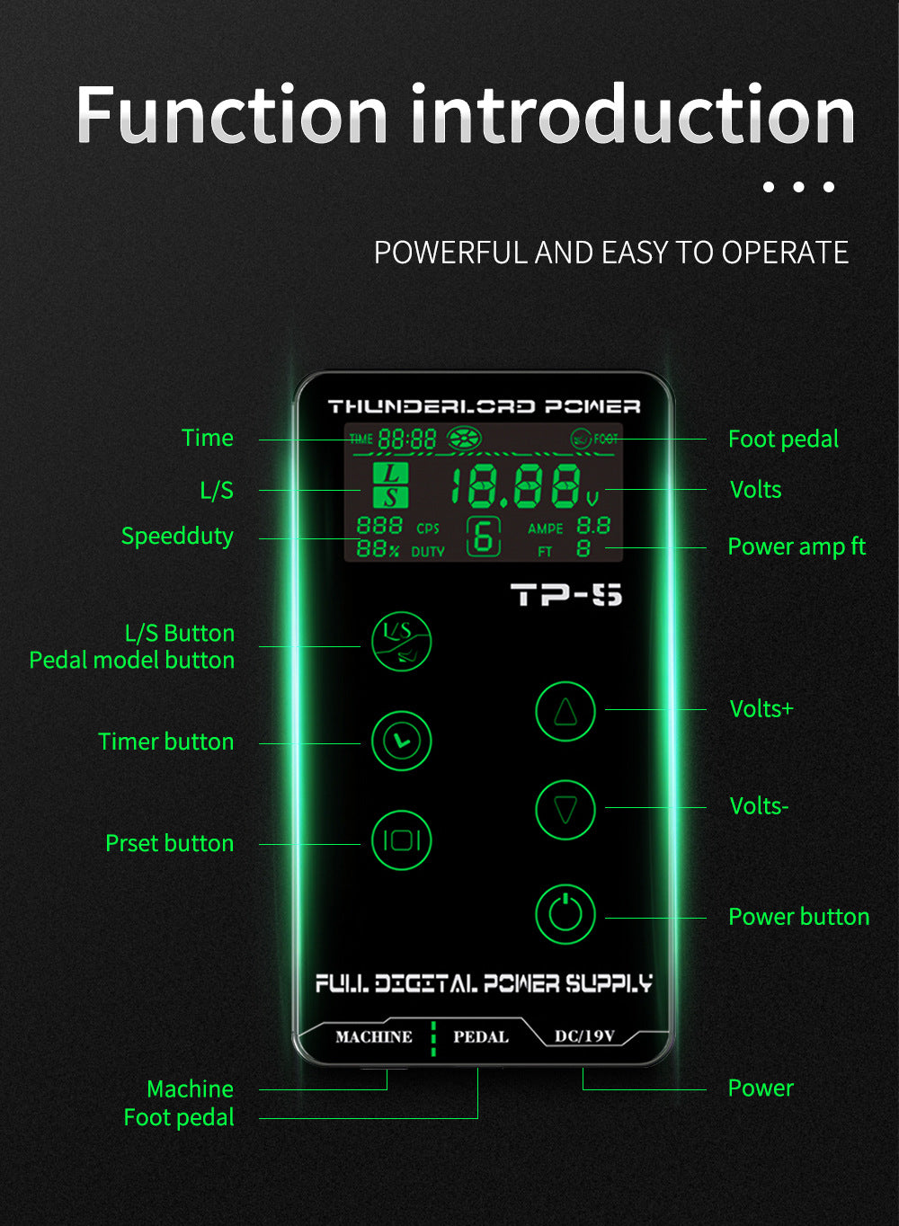 TP-5 Tattoo Power Supply Touch Screen Intelligent Digital Power Supply